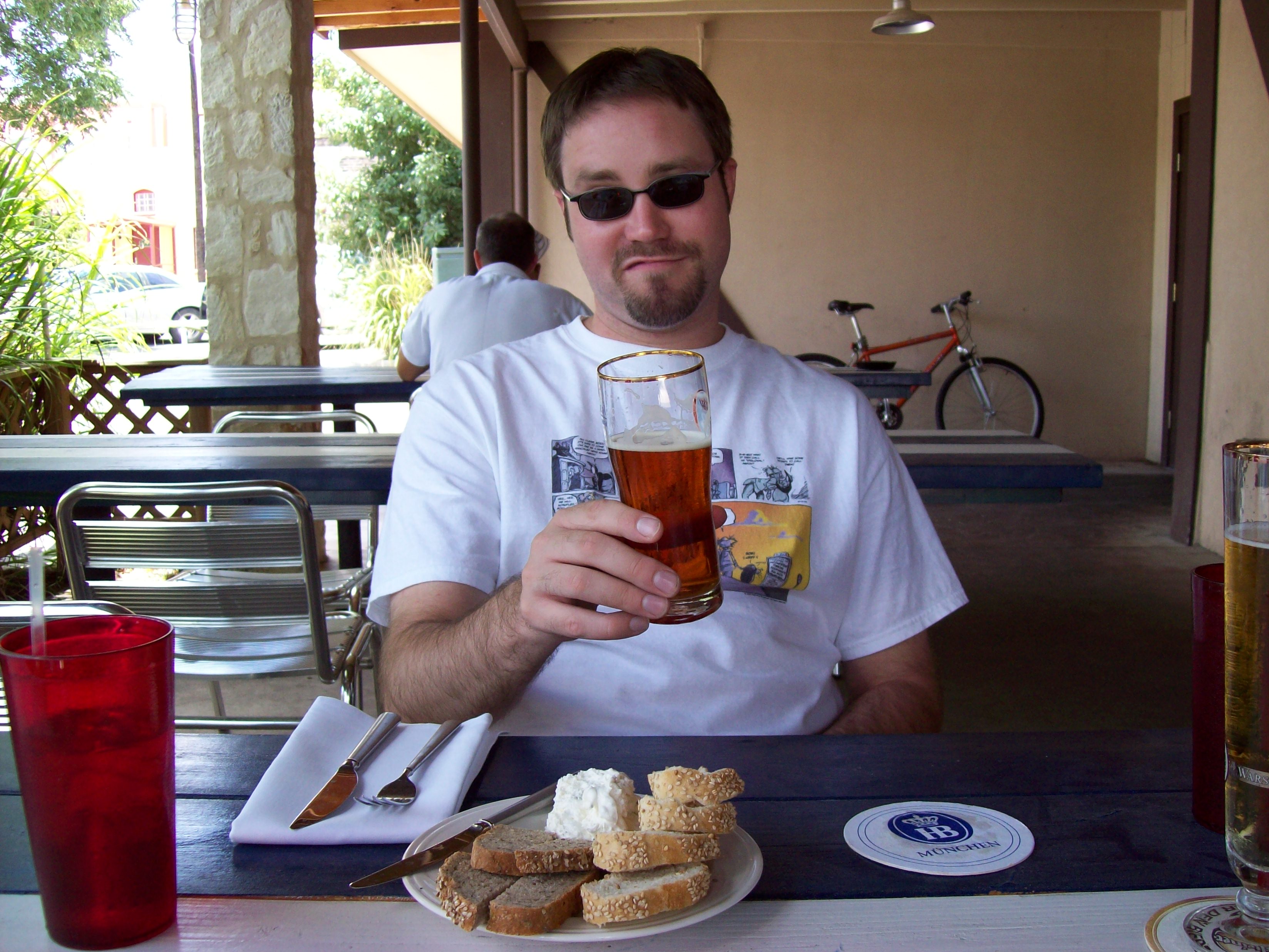 A random photo of me drinking a Maibock in New Braunfels. Ahhh ... vacation.