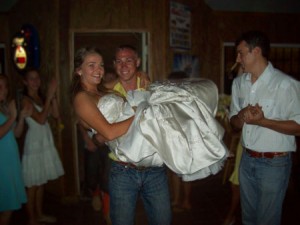 The happy couple makes an entrance into the reception.